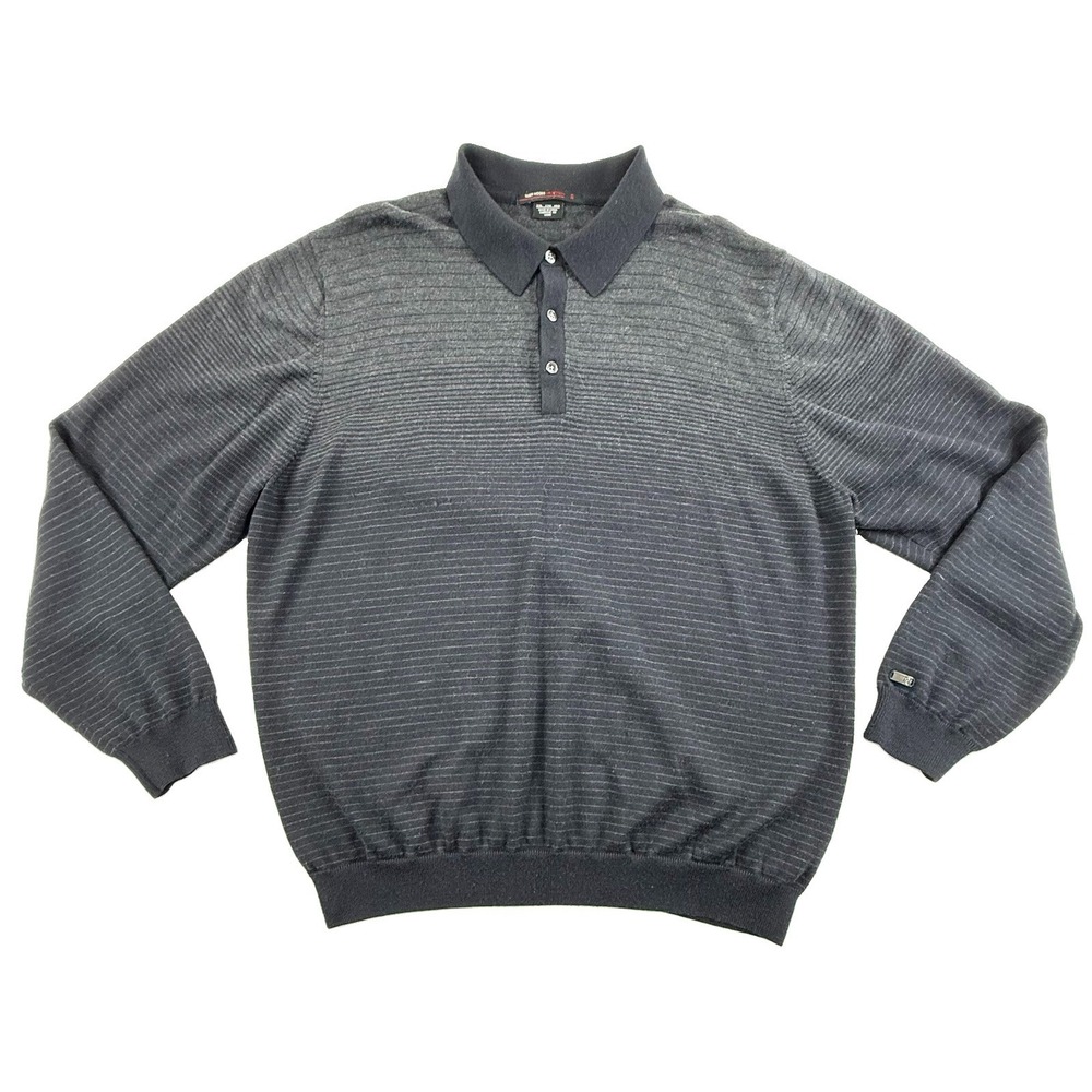 Nike Tiger Woods TW Collection Wool Long Sleeve Polo Gray Black Striped Mens XXL
